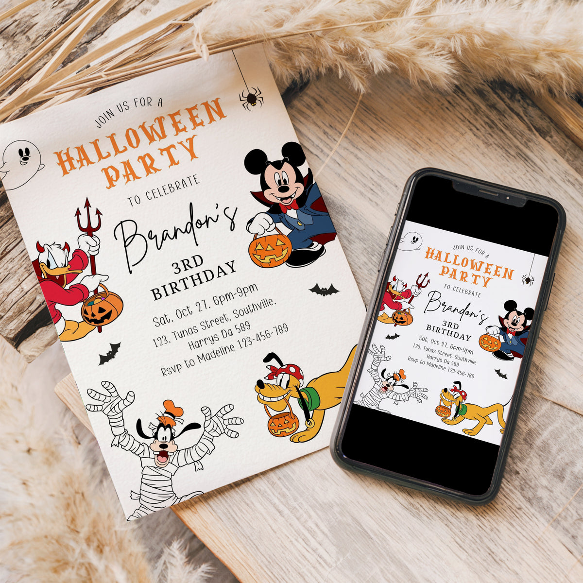 Halloween Birthday Party Invitation | Mickey Mouse and Friends | Spooky Instant Download Invitation | Halloween Digital Invite 0645