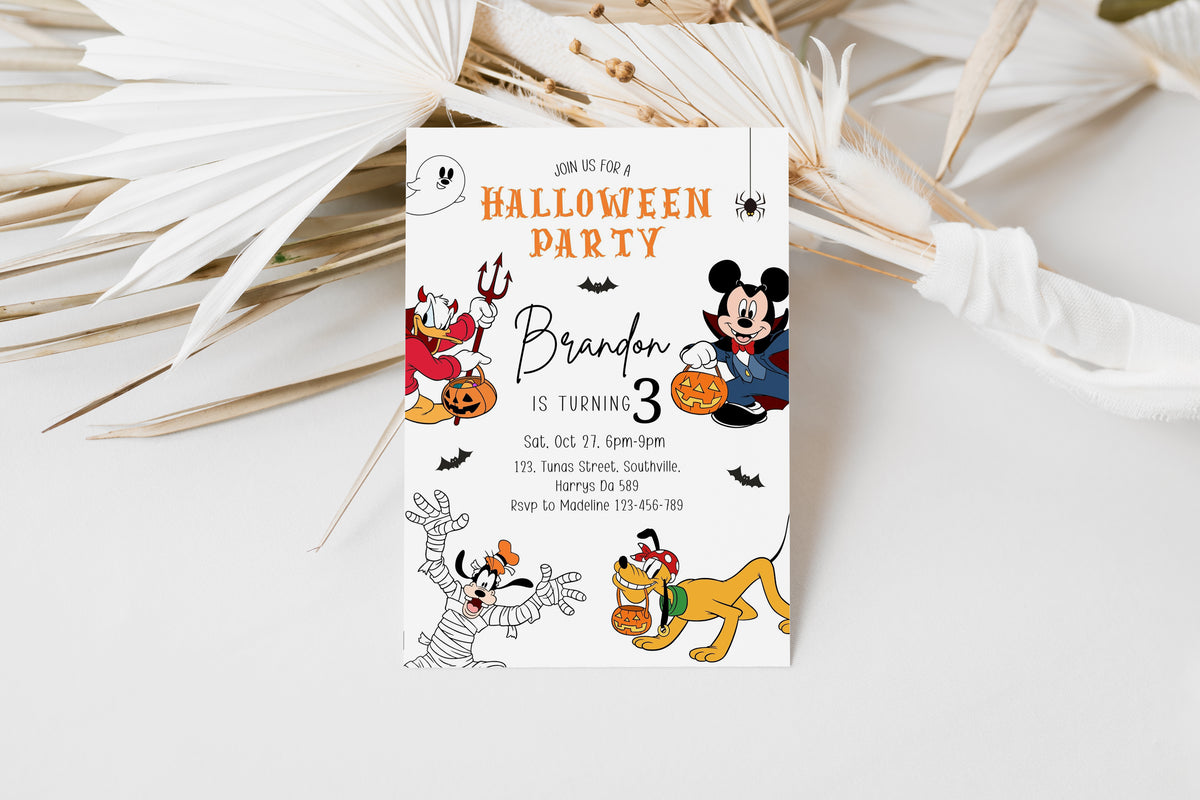 Halloween Birthday Party Invitation | Mickey Mouse and Friends | Spooky Instant Download Invitation | Halloween Digital Invite 0645