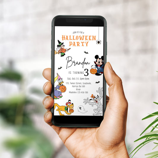 Halloween Birthday Party Invitation, Mickey Mouse and Friends, Spooky Instant Download, Halloween Digital Invite, Evite, Phone,  0645