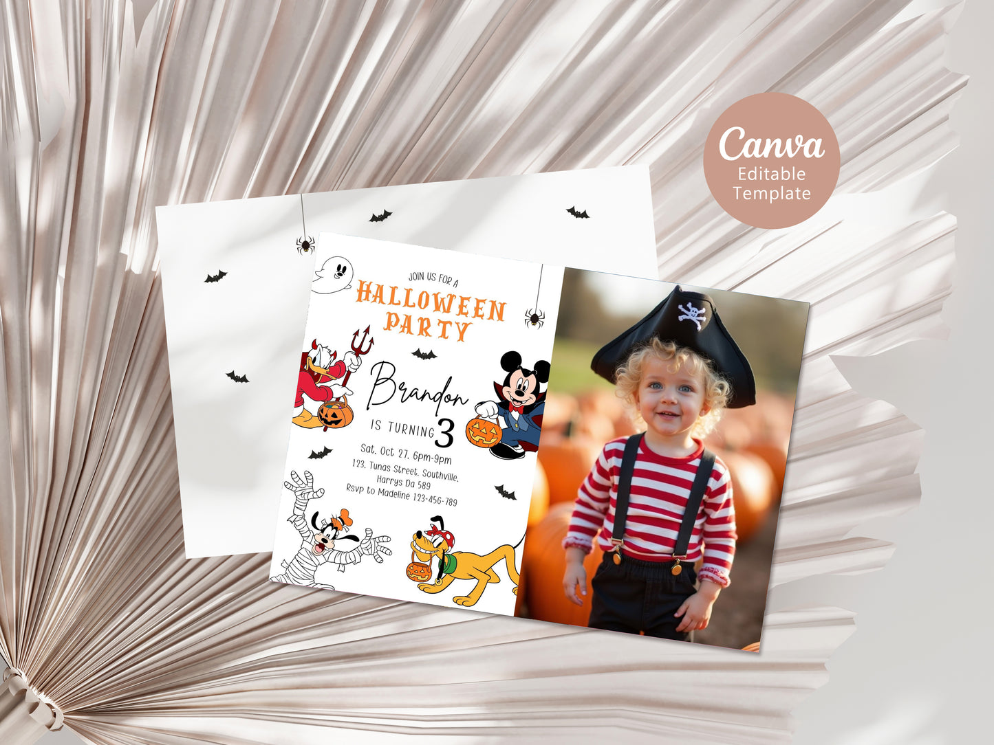 Halloween Birthday Party Invitation with Photo, Mickey Mouse and Friends, Spooky Instant Download, Halloween Digital Invite Picture, 0645