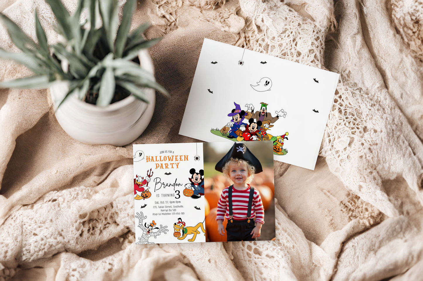 Halloween Birthday Party Invitation with Photo, Mickey Mouse and Friends, Spooky Instant Download, Halloween Digital Invite Picture, 0645