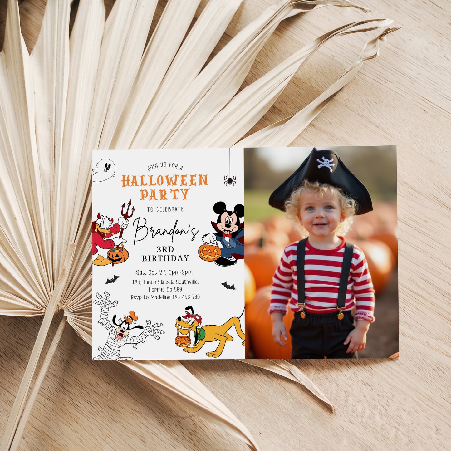 Halloween Birthday Party Invitation with Photo, Mickey Mouse and Friends, Spooky Instant Download, Halloween Digital Invite Picture, 0645