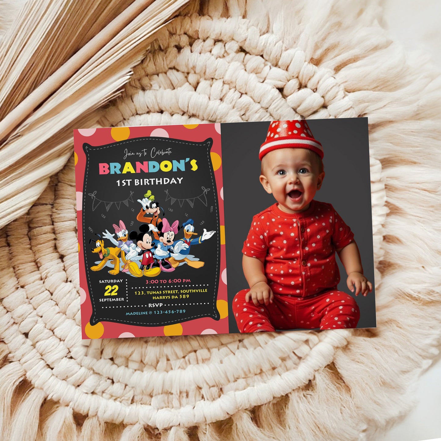Mickey Mouse Boy Photo Birthday Invitation Template, Printable Photo Invitation, Boy Birthday, Evite, Digital Invite, 0041