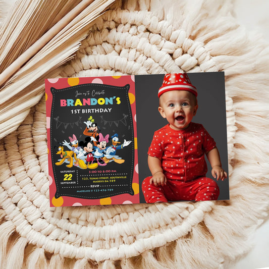 Mickey Mouse Boy Photo Birthday Invitation Template, Printable Photo Invitation, Boy Birthday, Evite, Digital Invite, 0041