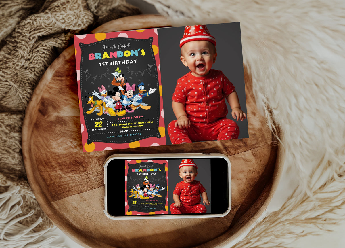 Mickey Mouse Boy Photo Birthday Invitation Template, Printable Photo Invitation, Boy Birthday, Evite, Digital Invite, 0041