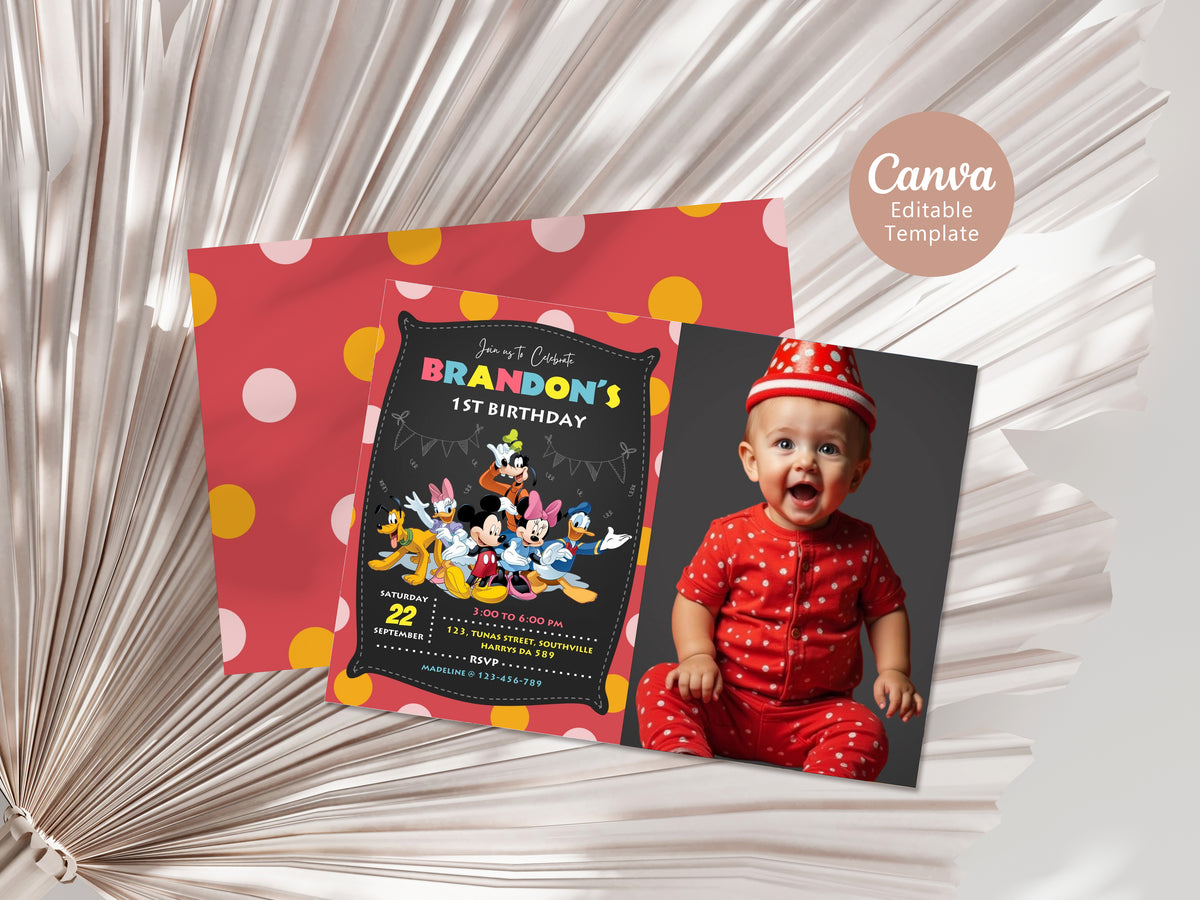 Mickey Mouse Boy Photo Birthday Invitation Template, Printable Photo Invitation, Boy Birthday, Evite, Digital Invite, 0041