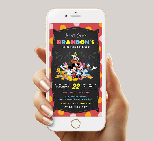 Mickey Mouse Boy Birthday Invitation Template, Boy Birthday, Evite, Digital Invite, 0041