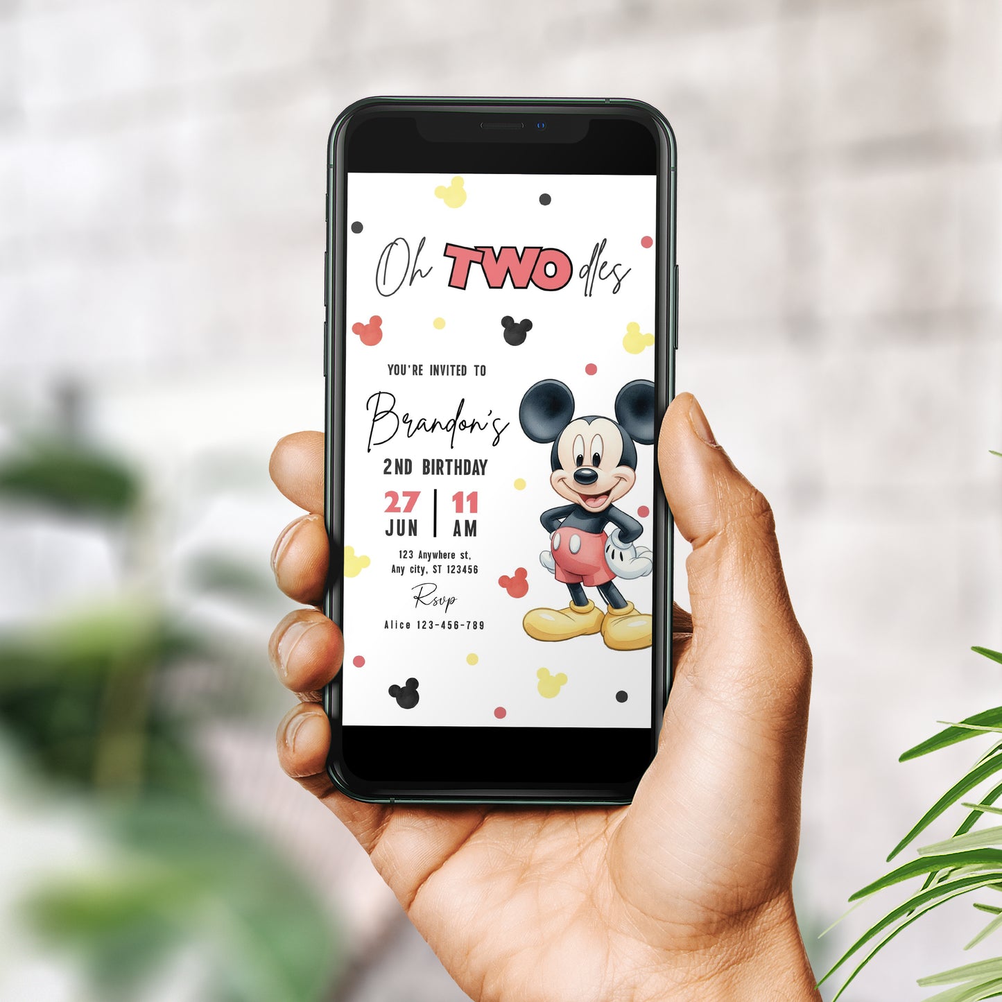 Mickey Oh TWOdles Birthday Digital Invitation, Boho Mickey Invite Template, Phone Invite, Evites, Mobile Invite, Mouse Second Birthday 0740