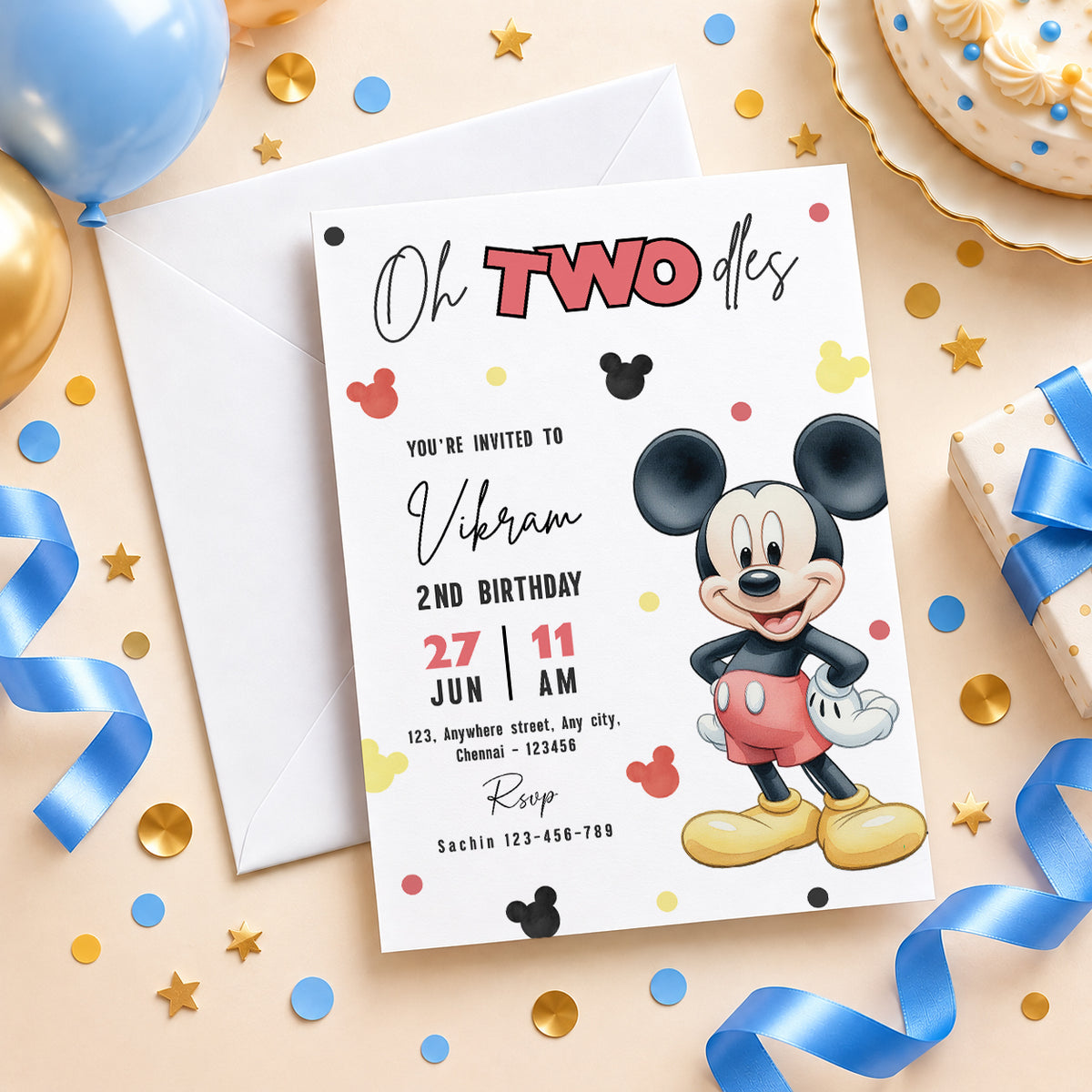 Mickey Oh Twoodles 2nd Birthday Invitation – Personalized Boy Birthday Invite | Digital & Printed