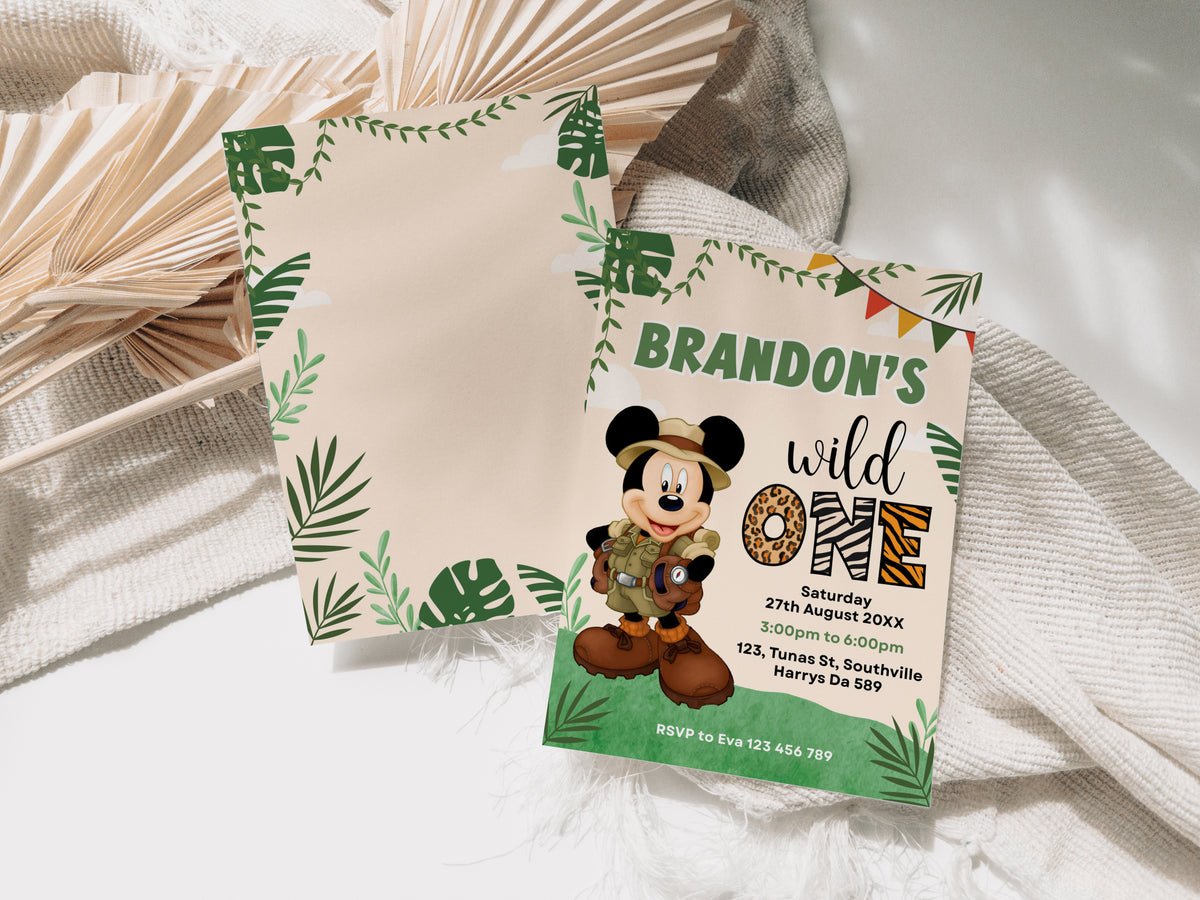 1st Birthday Mickey Mouse Invitation, Mickey Safari Editable Birthday Invite, Printable Invitation, Mickey Safari 1st birthday Invite, 0336