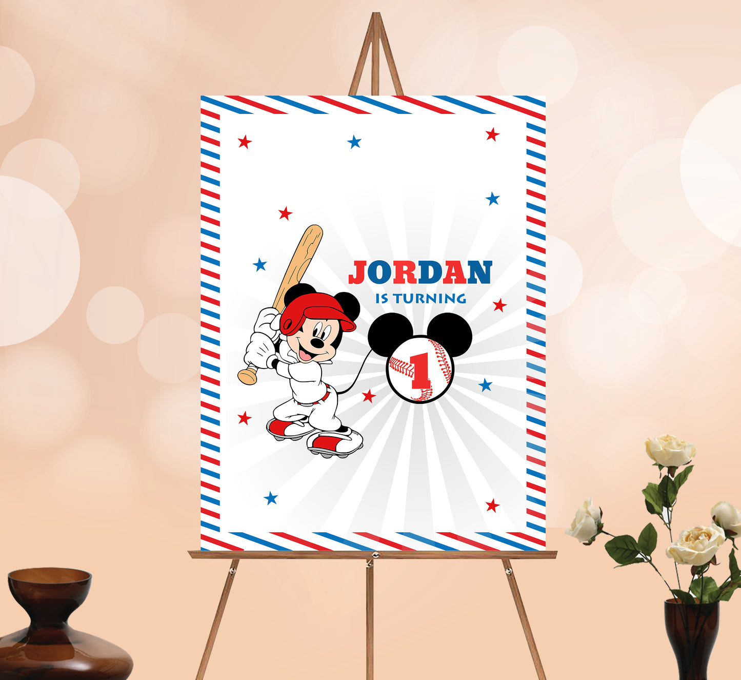 Mickey Baseball Welcome Sign, Printable Sign Board, Girl Birthday, Digital Download, Edit yourself, Corjl 0040
