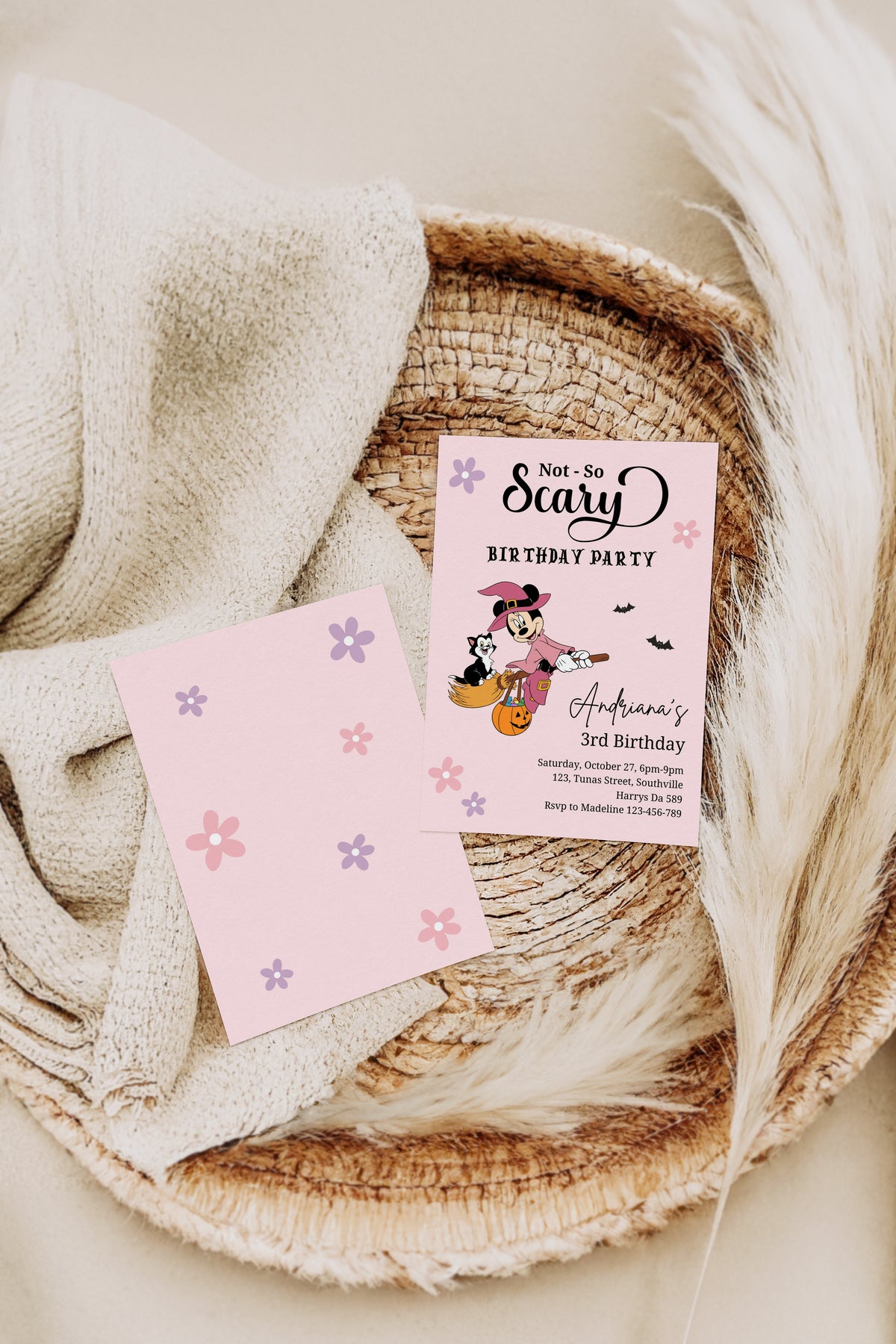 Editable Minnie Halloween girl birthday party invitation, any age Mouse Girl invite, not so scary Spooktacular, Autumn, Fall Minnie 0646