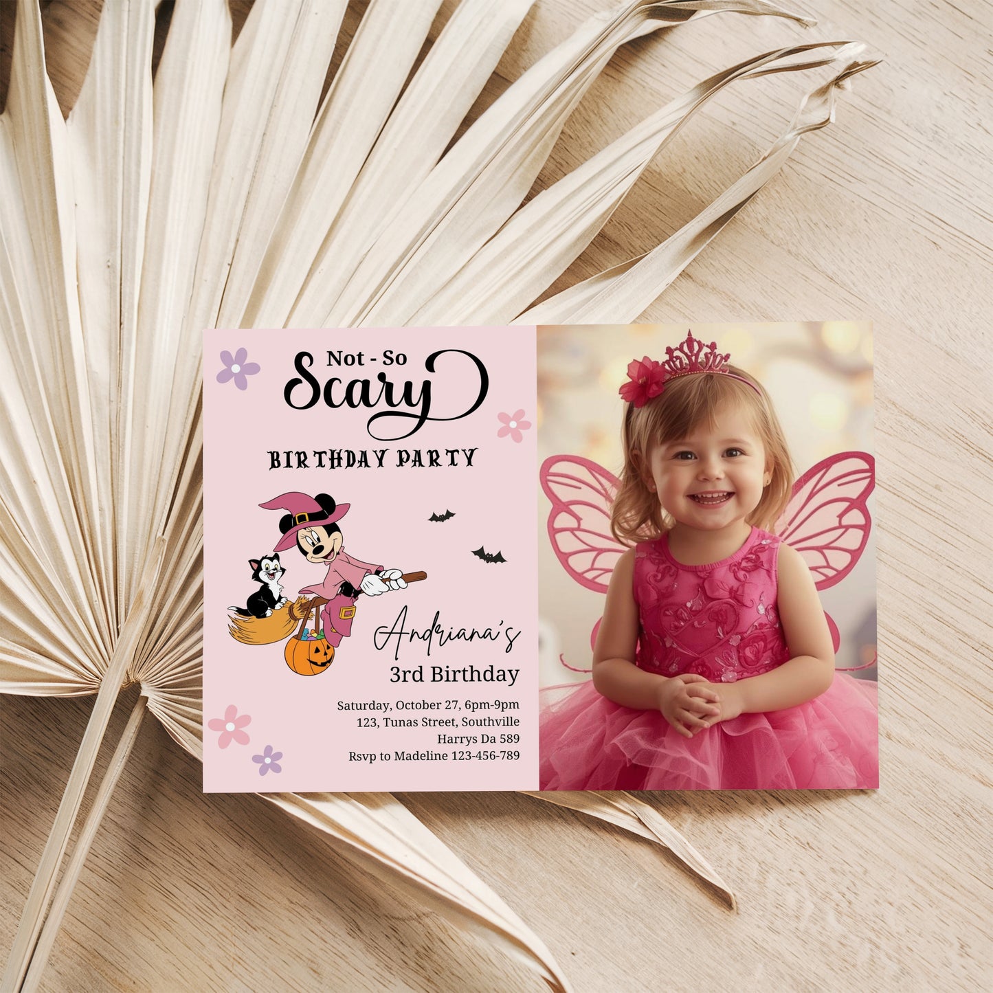 Editable Minnie Halloween girl birthday party Photo invitation, any age Mouse Girl Photo invite, not so scary Spooktacular, Autumn, Fall Minnie, 0646