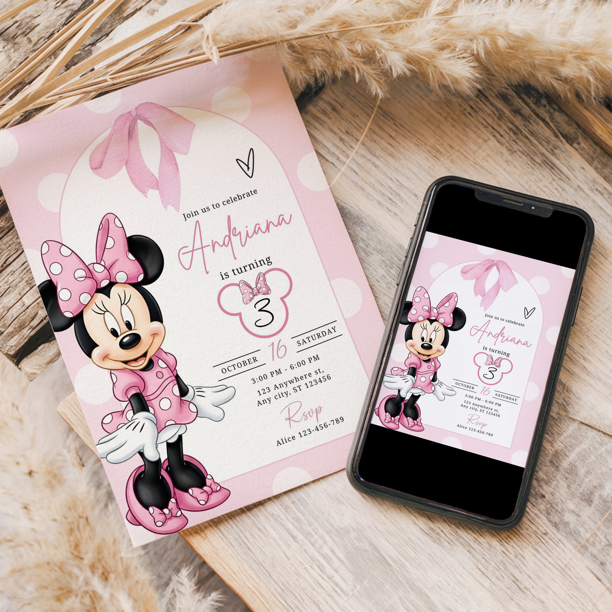 Minnie Birthday Invitation, Boho Minnie Invite Template, Birthday Template, Minnie Birthday Invite 0744