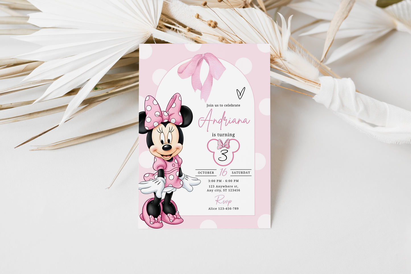 Minnie Birthday Invitation, Boho Minnie Invite Template, Birthday Template, Minnie Birthday Invite 0744