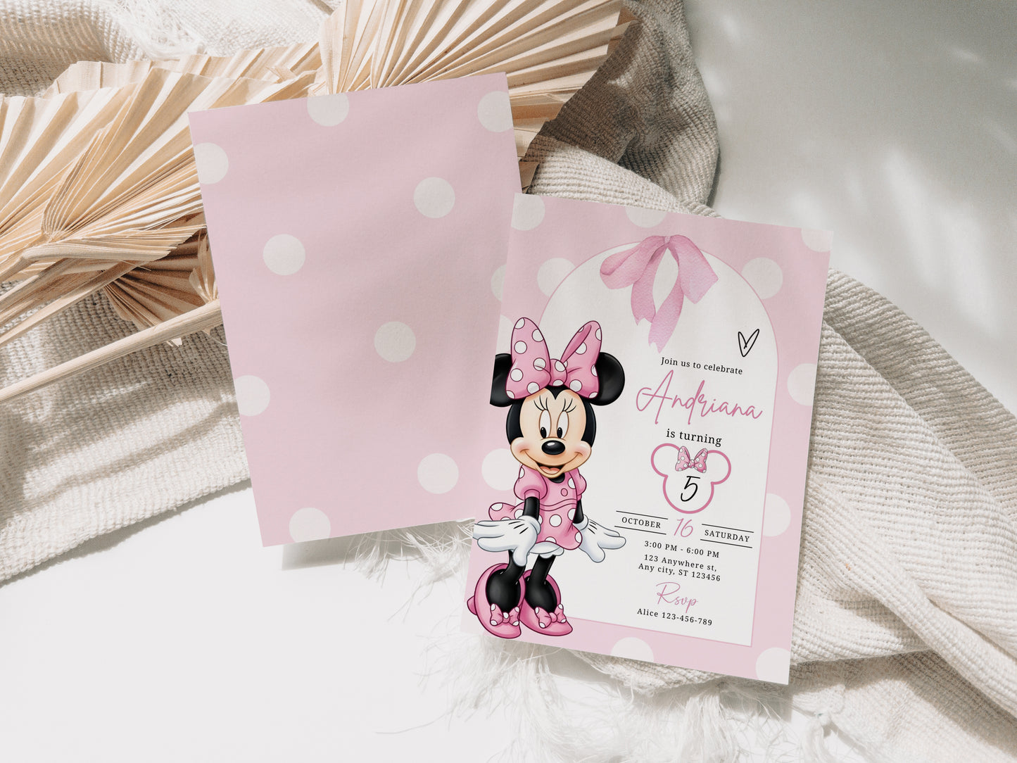 Minnie Birthday Invitation, Boho Minnie Invite Template, Birthday Template, Minnie Birthday Invite 0745