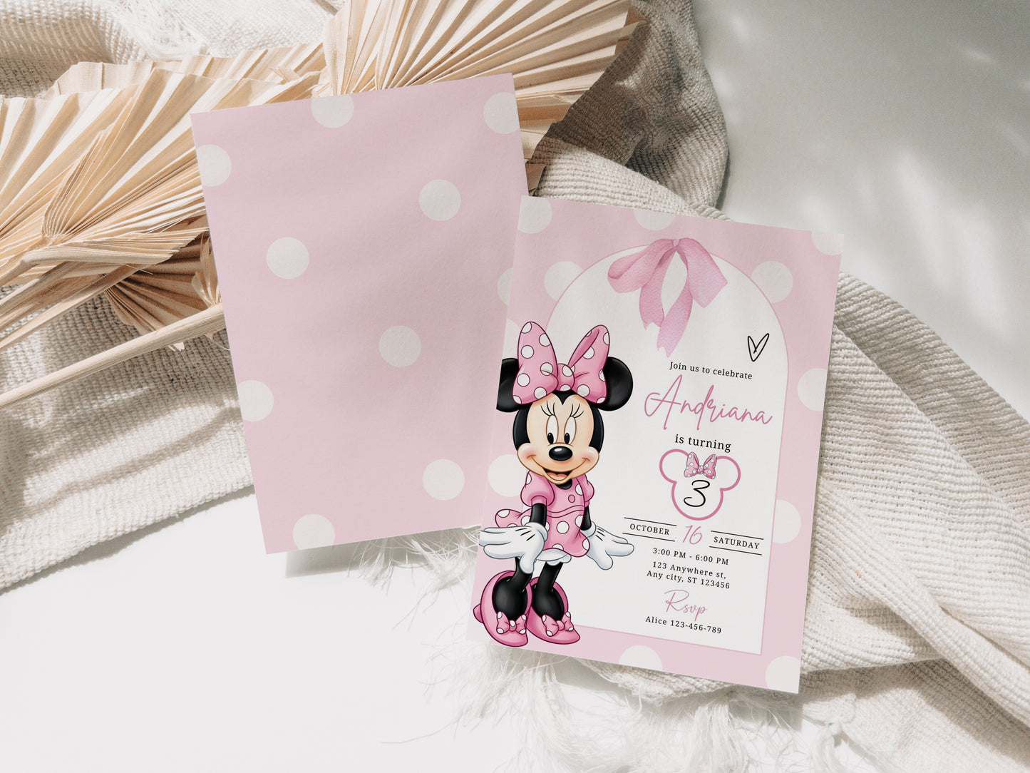 Minnie Birthday Invitation, Boho Minnie Invite Template, Birthday Template, Minnie Birthday Invite 0744