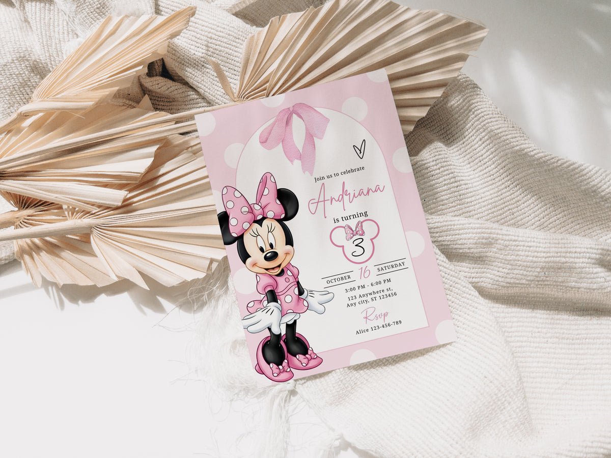 Minnie Birthday Invitation, Boho Minnie Invite Template, Birthday Template, Minnie Birthday Invite 0744