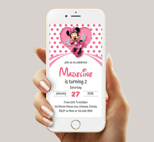 Minnie Birthday Invitation Template, Girl Birthday, Evite, Digital Invite, 0036