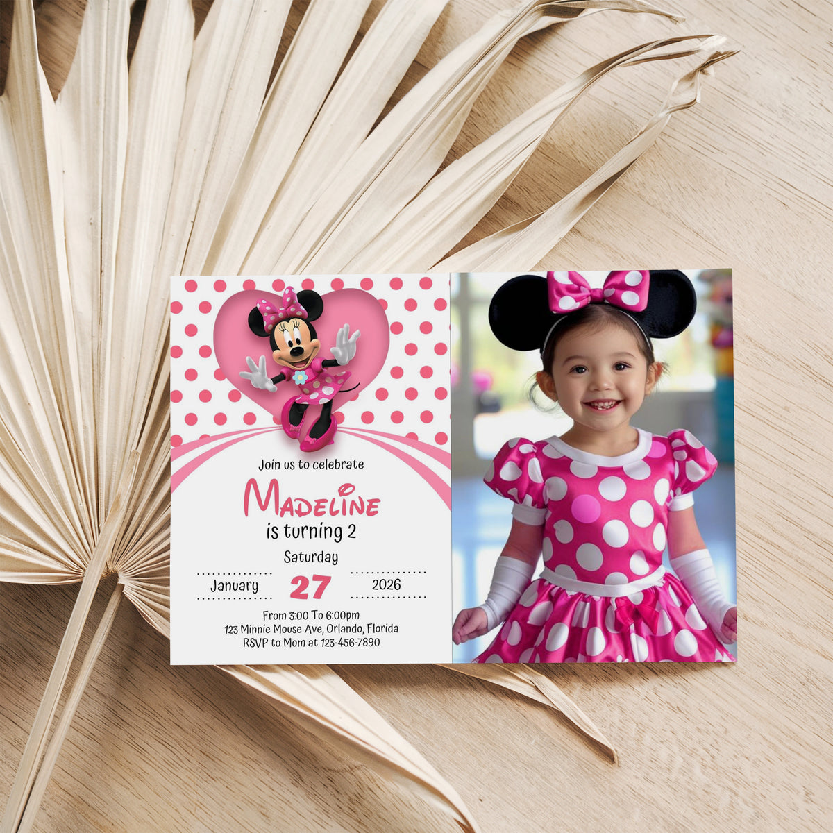 Minnie Mouse Photo Birthday Invitation Template, Printable Photo Invitation, Girl Birthday, Evite, Digital Invite, 0036