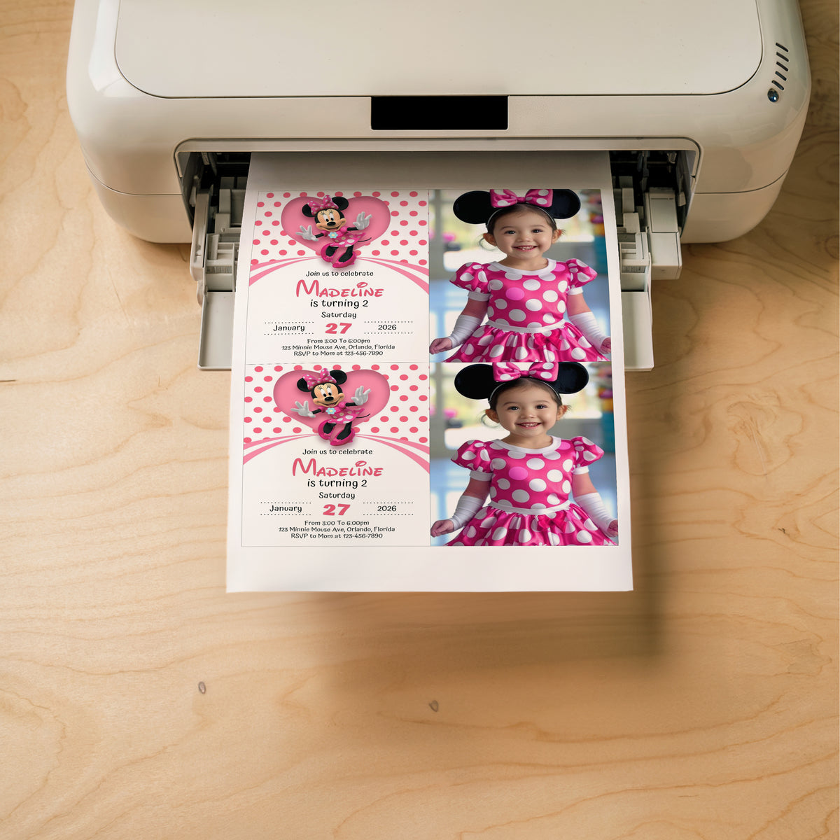 Minnie Mouse Photo Birthday Invitation Template, Printable Photo Invitation, Girl Birthday, Evite, Digital Invite, 0036