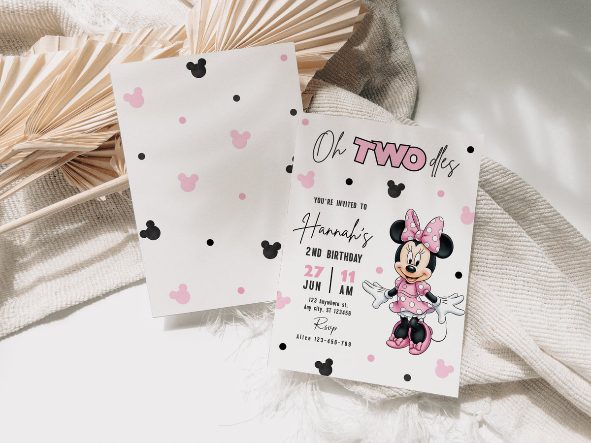 Minnie Oh TWOdles Birthday Invitation, Boho Minnie Invite Template, Mouse Second Birthday 0741