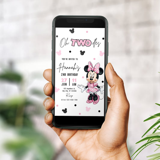 Minnie Oh TWOdles Birthday Digital Invitation, Boho Minnie Invite Template, Phone Invite, Evites, Mobile Invite, Minnie Second Birthday 0741