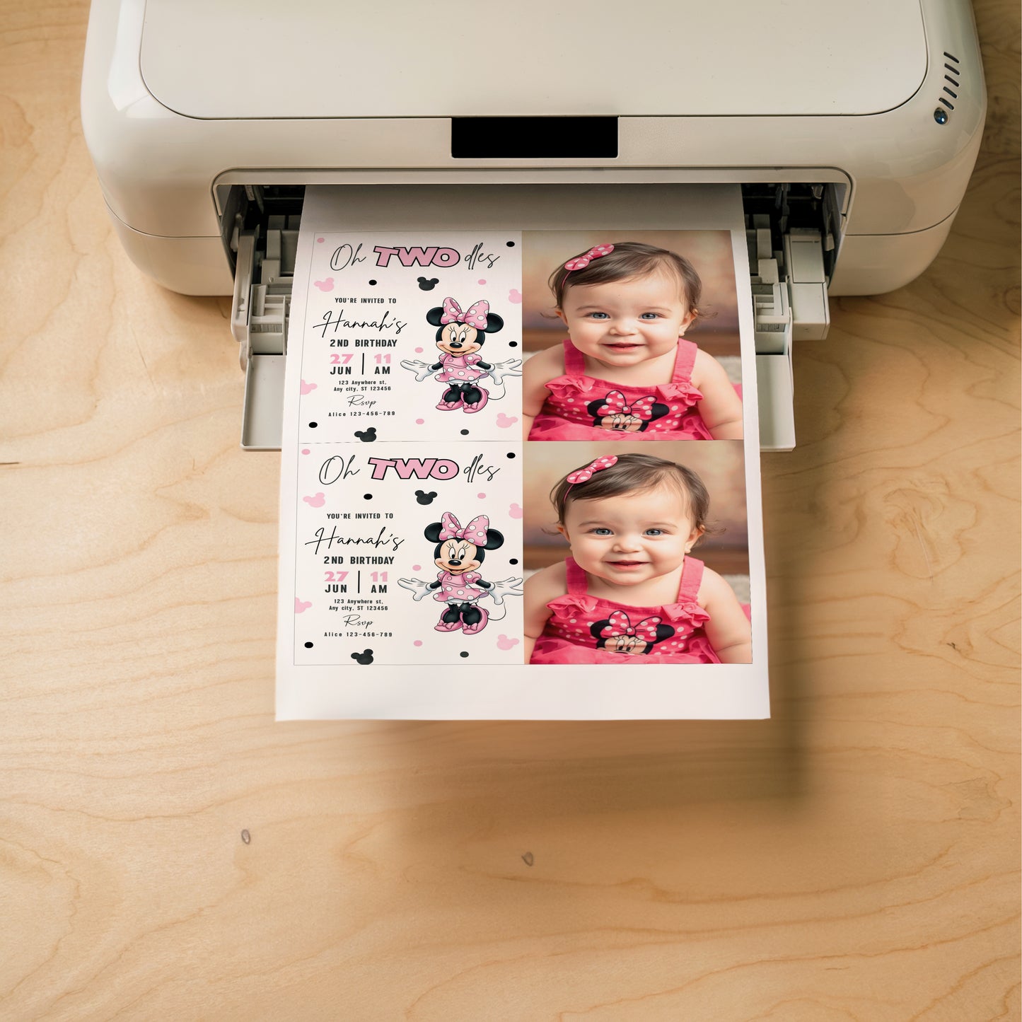 Minnie Oh TWOdles Birthday Photo Invitation, Boho Minnie Photo Invite Template, Minnie Second Birthday Photo invitation 0741
