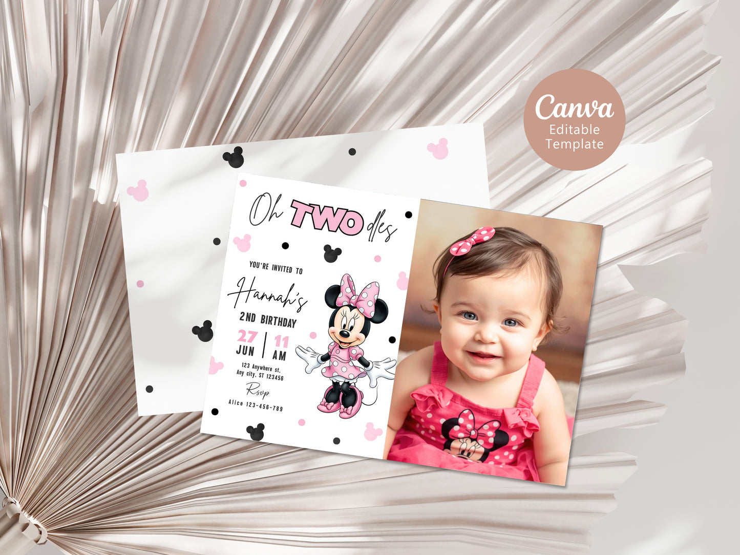 Minnie Oh TWOdles Birthday Photo Invitation, Boho Minnie Photo Invite Template, Minnie Second Birthday Photo invitation 0741