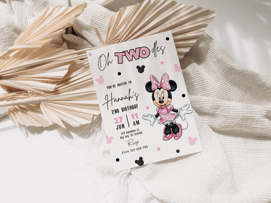 Minnie Oh TWOdles Birthday Invitation, Boho Minnie Invite Template, Mouse Second Birthday 0741