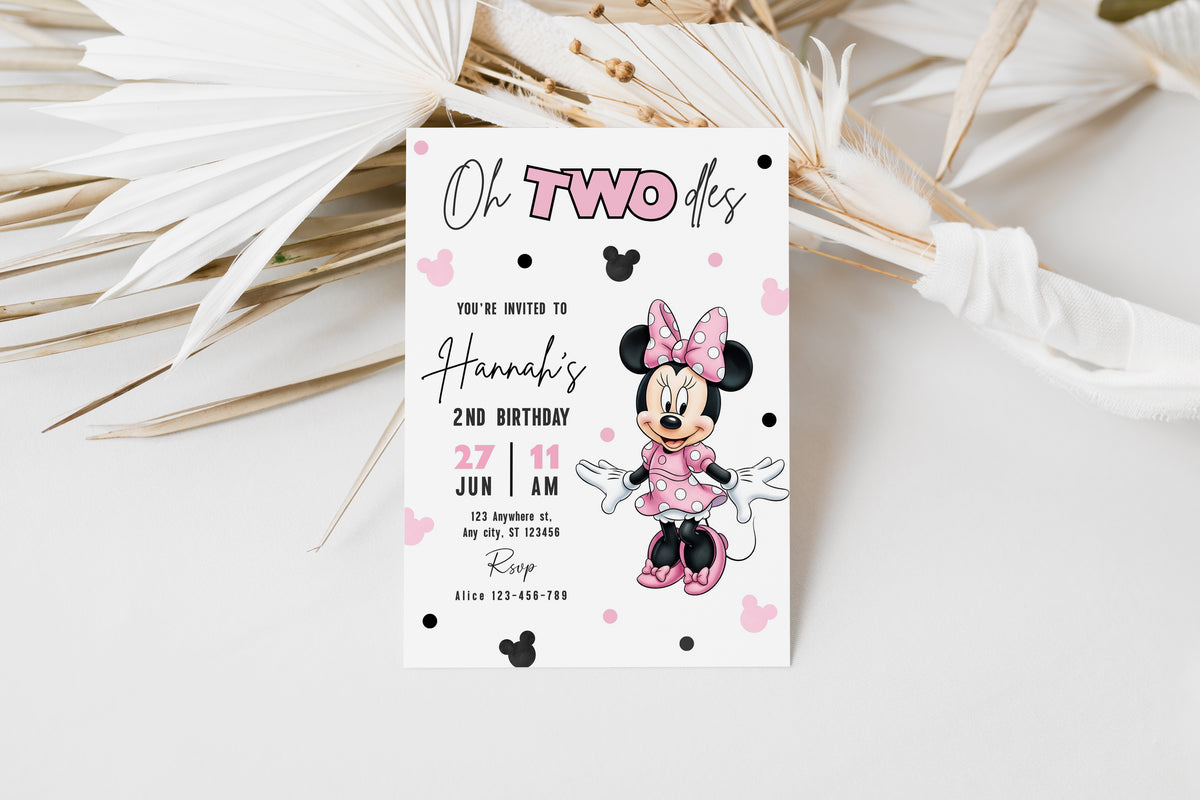 Minnie Oh TWOdles Birthday Invitation, Boho Minnie Invite Template, Mouse Second Birthday 0741