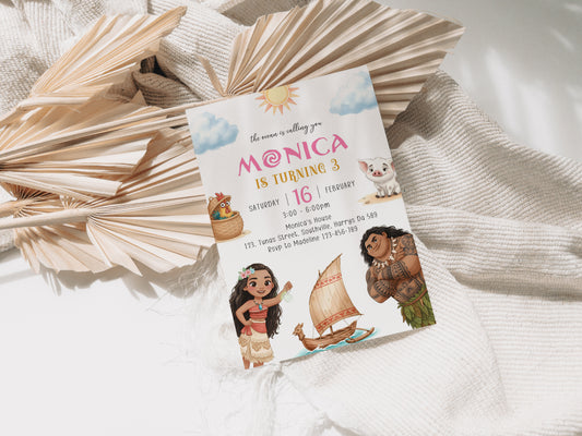 Moana Birthday Invitation Template, Printable Invitation, Girl Birthday, Evite, Digital Invite, Edit yourself 0682