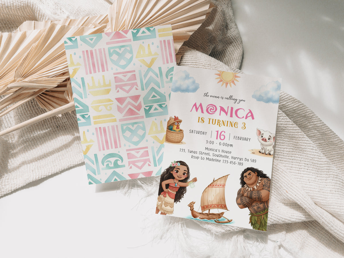 Moana Birthday Invitation Template, Printable Invitation, Girl Birthday, Evite, Digital Invite, Edit yourself 0682
