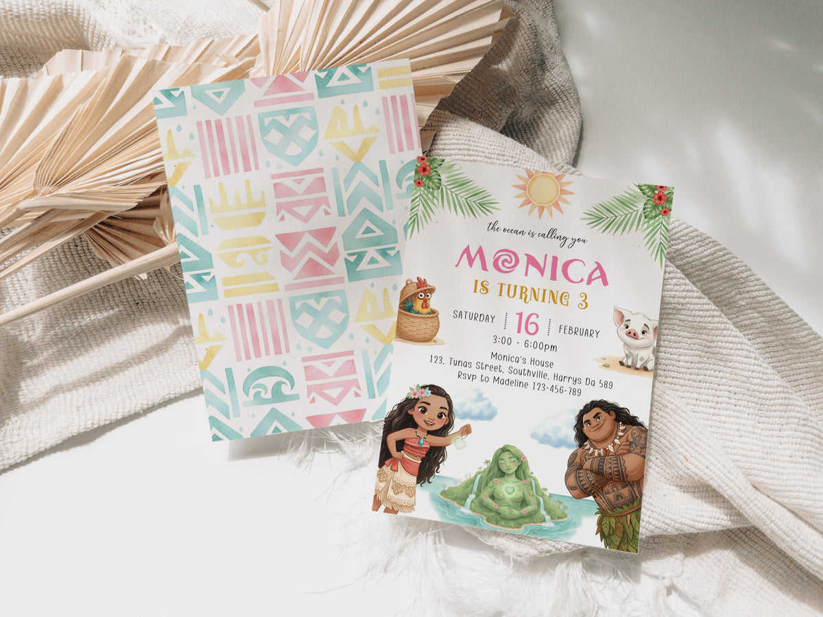 Moana Birthday Invitation Template, Printable Invitation, Girl Birthday, Evite, Digital Invite, Edit yourself 0679