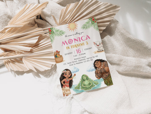 Moana Birthday Invitation Template, Printable Invitation, Girl Birthday, Evite, Digital Invite, Edit yourself 0679