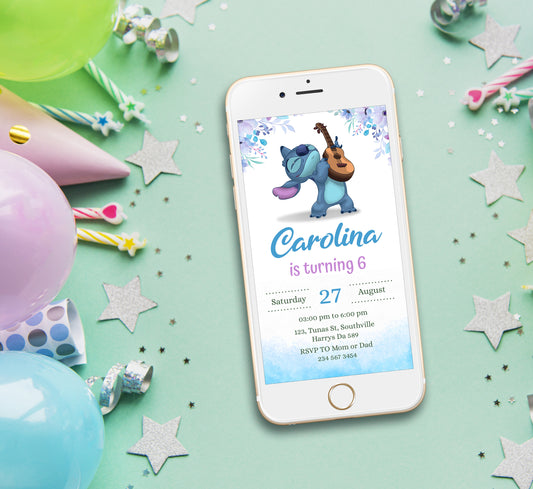 Stitch Birthday Invitation Template, Girl Birthday, Evite, Digital Invite, 0298