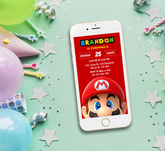 Super Mario Birthday Invitation Template, Girl Birthday, Evite, Digital Invite, 0294