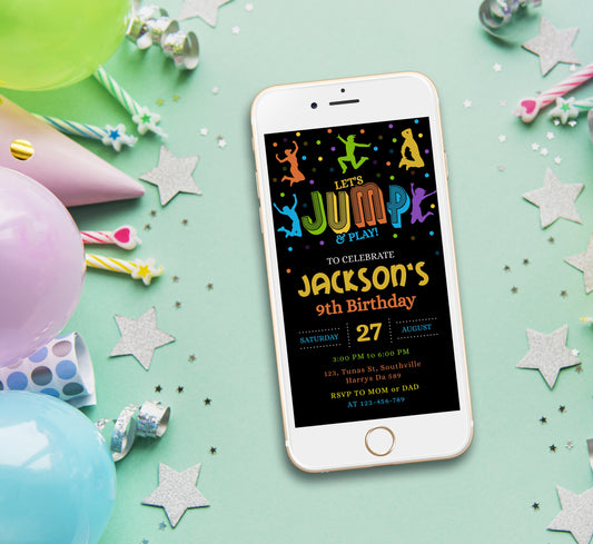 Jump Birthday Invitation Template, Boy Birthday, Evite, Digital Invite,  0170