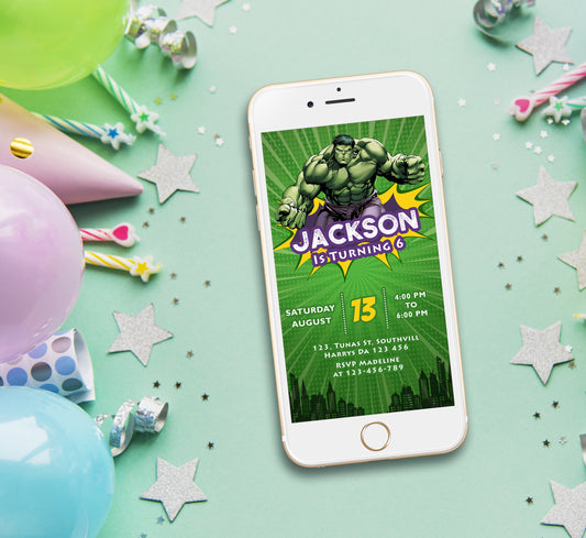 Hulk Birthday Invitation Template, Boy Birthday, Evite, Digital Invite,  0156