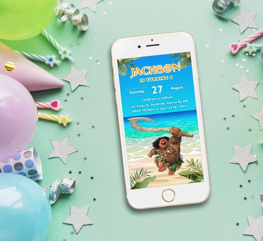 Maui Birthday Invitation Template, Boy Birthday, Evite, Digital Invite, 0295
