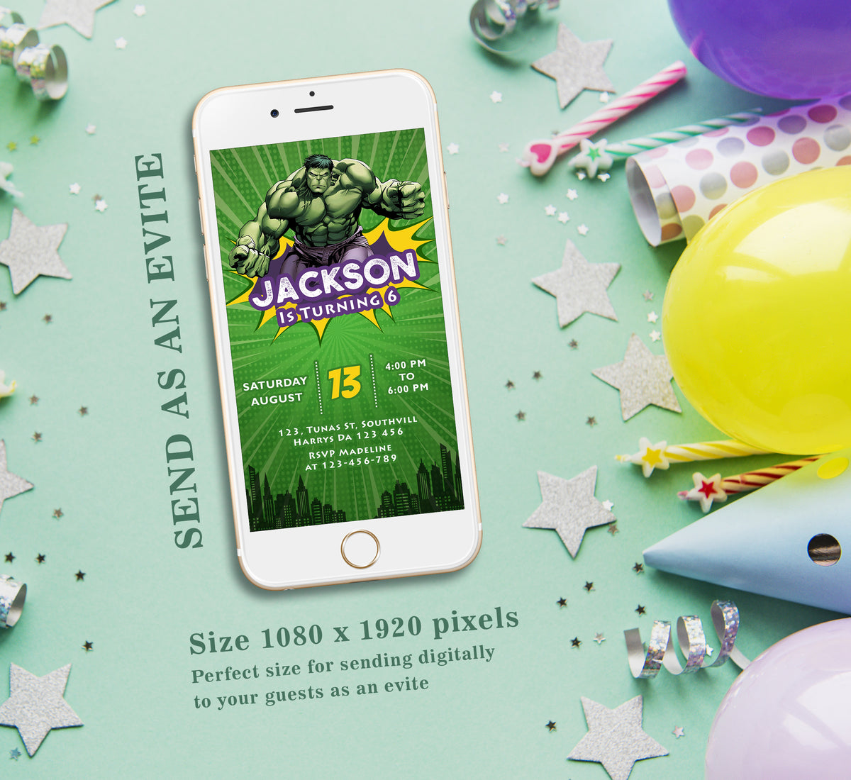 Hulk Birthday Invitation Template, Boy Birthday, Evite, Digital Invite,  0156