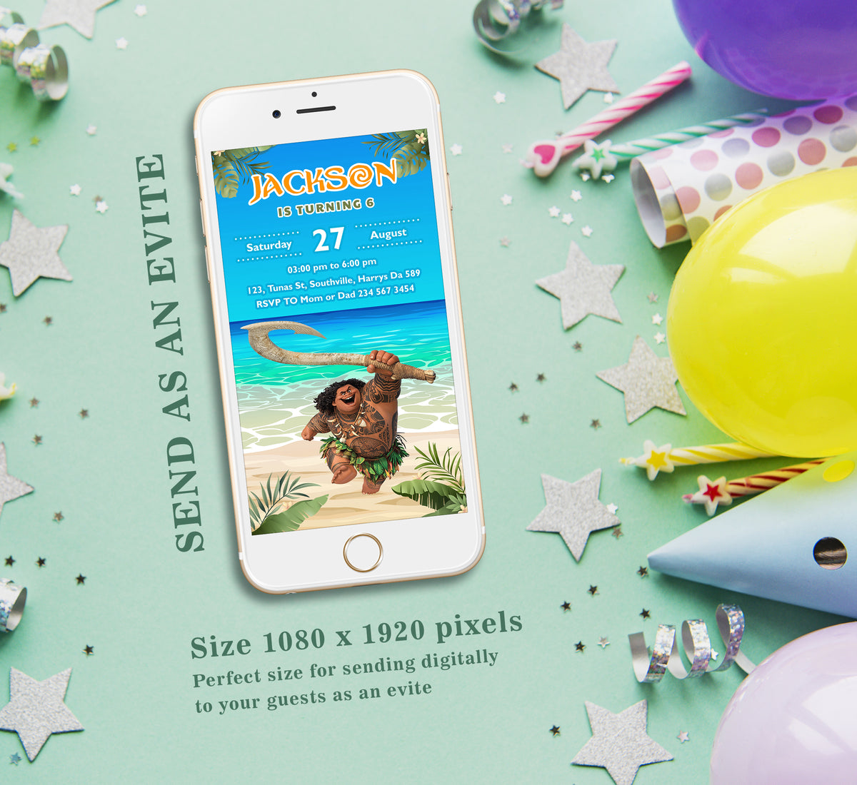 Maui Birthday Invitation Template, Boy Birthday, Evite, Digital Invite, 0295