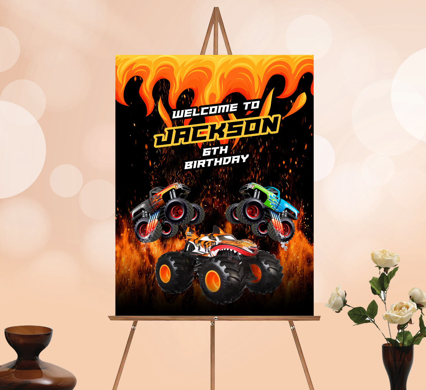 Monster Truck Welcome Sign, Printable Sign Board, Boy Birthday, Digital Download, Edit yourself, Corjl 0109