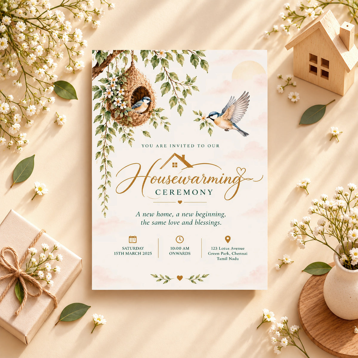 Nest & Birds Housewarming Invitation | Digital & Printed