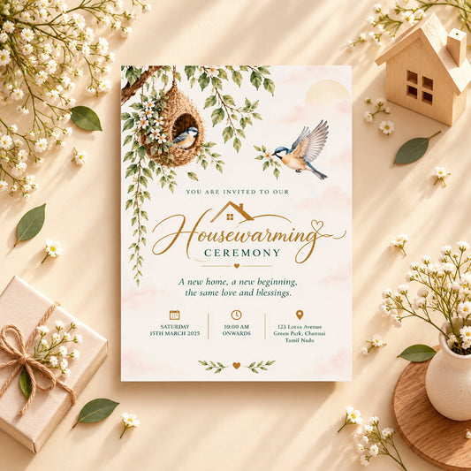 Nest & Birds Housewarming Invitation | Digital & Printed