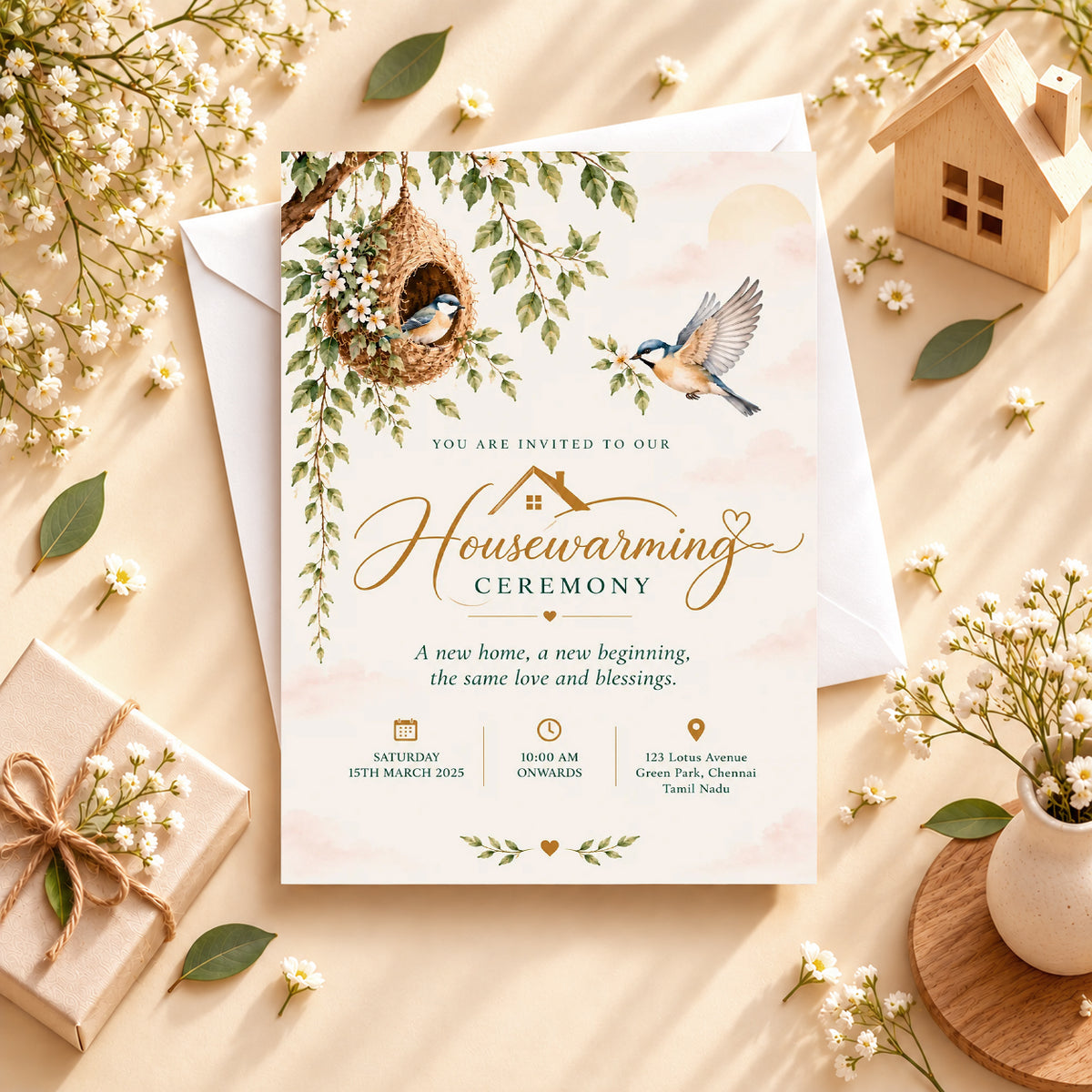 Nest & Birds Housewarming Invitation | Digital & Printed