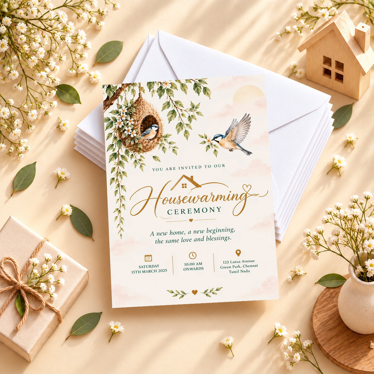 Nest & Birds Housewarming Invitation | Digital & Printed