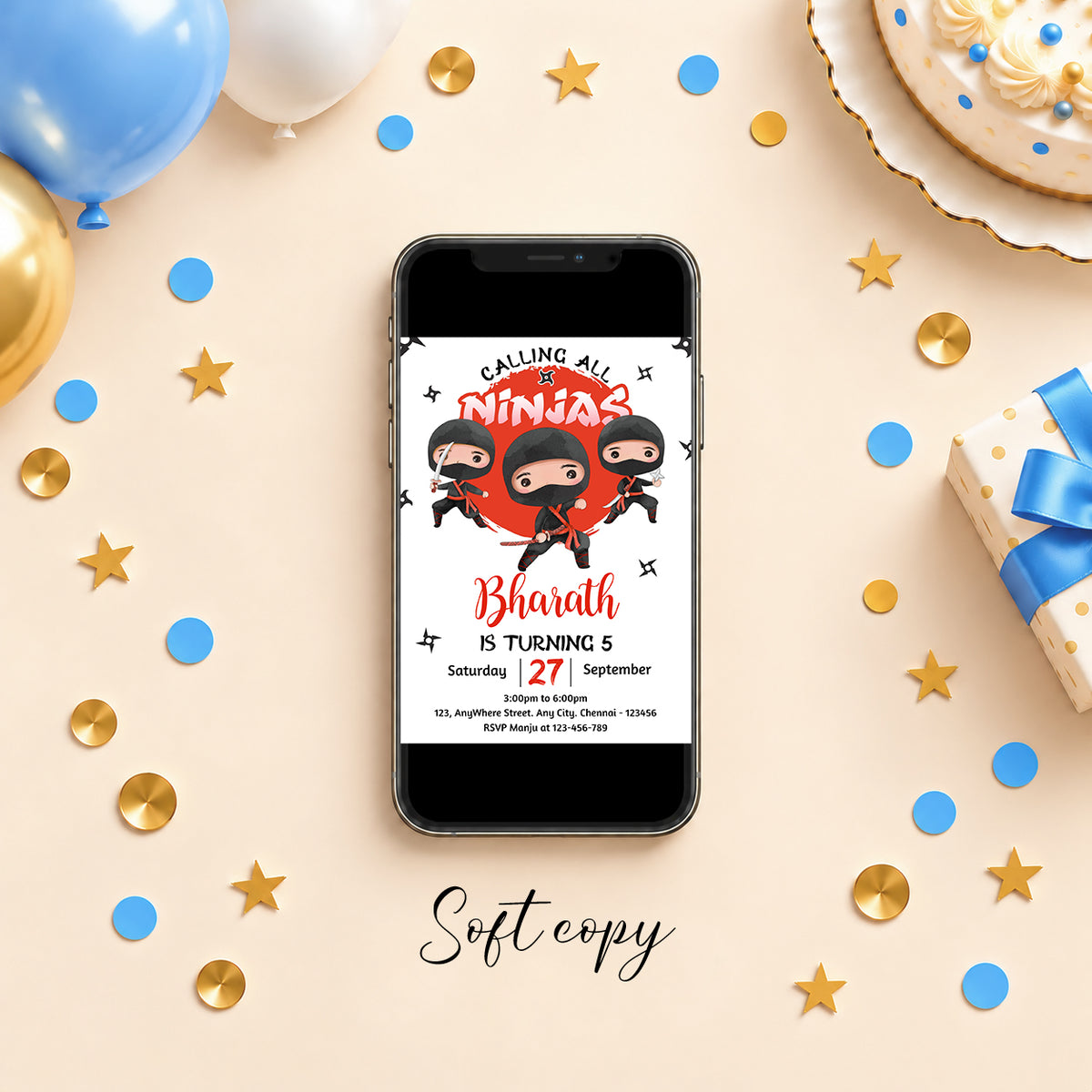 Ninja Boy Red Birthday Invitation | Digital & Printed