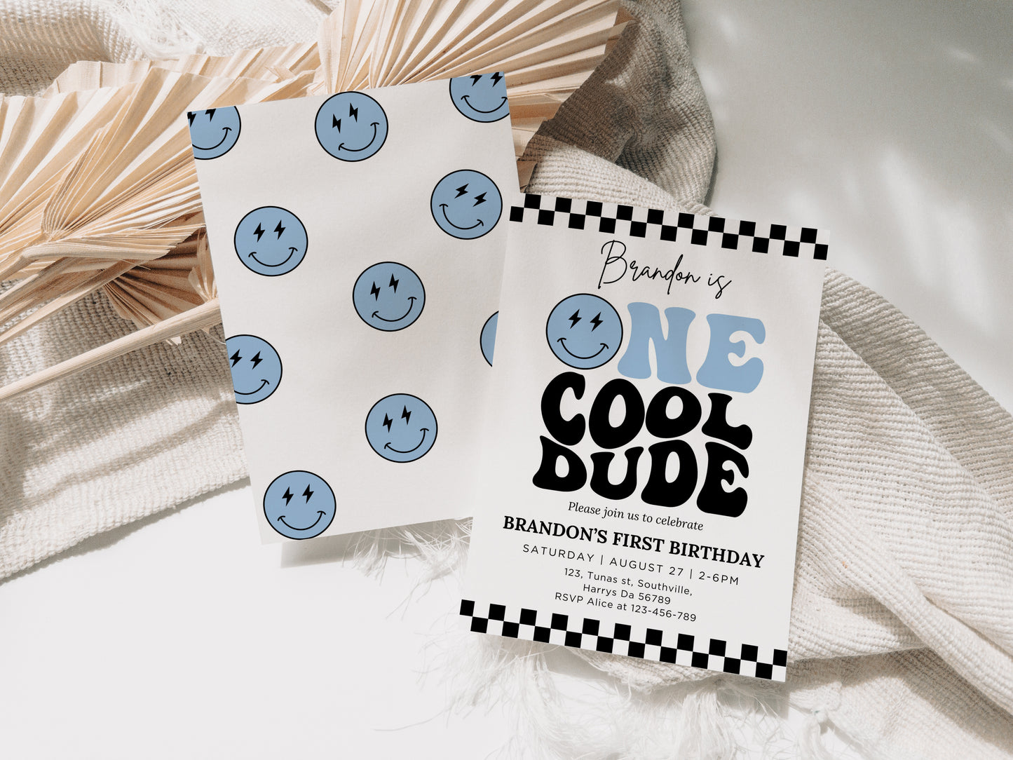 One Cool Dude Birthday Invitation Template, Printable Invitation, Editable Retro One Cool Dude First Birthday Party Invite, Evite Digital 0673