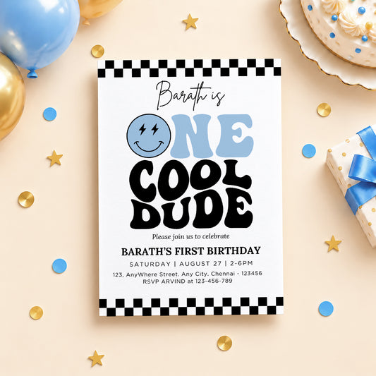 One Cool Dude 1st Birthday Invitation | Digital & Printed